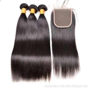 8a Grade Unprocessed Peruvian Virgin Straight Hair 3 Bundles with Closure Straight Hair Extensions For Black Women